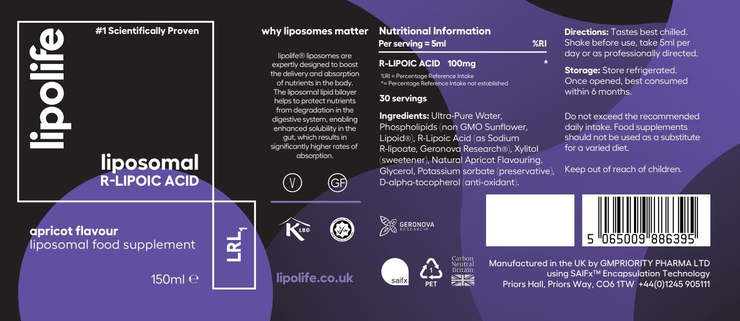 Liposomal R - Lipoic Acid LRL1 - 150ml - lipolife by Lipolife