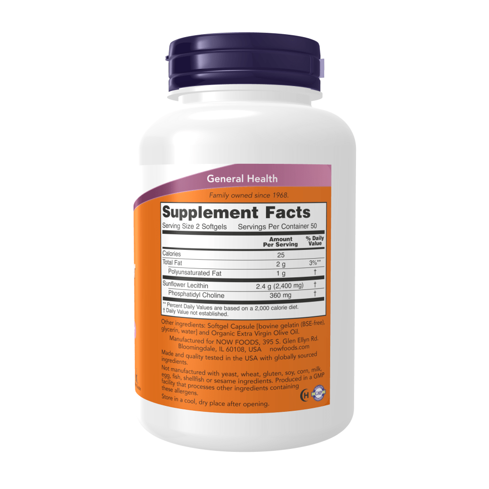 Sunflower Lecithin 1200mg, 100 softgels – now® by Now Foods