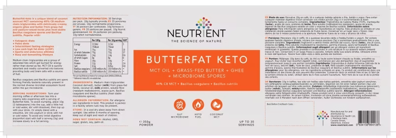 Butterfat Keto MCT 350g Neutrient by Neutrient