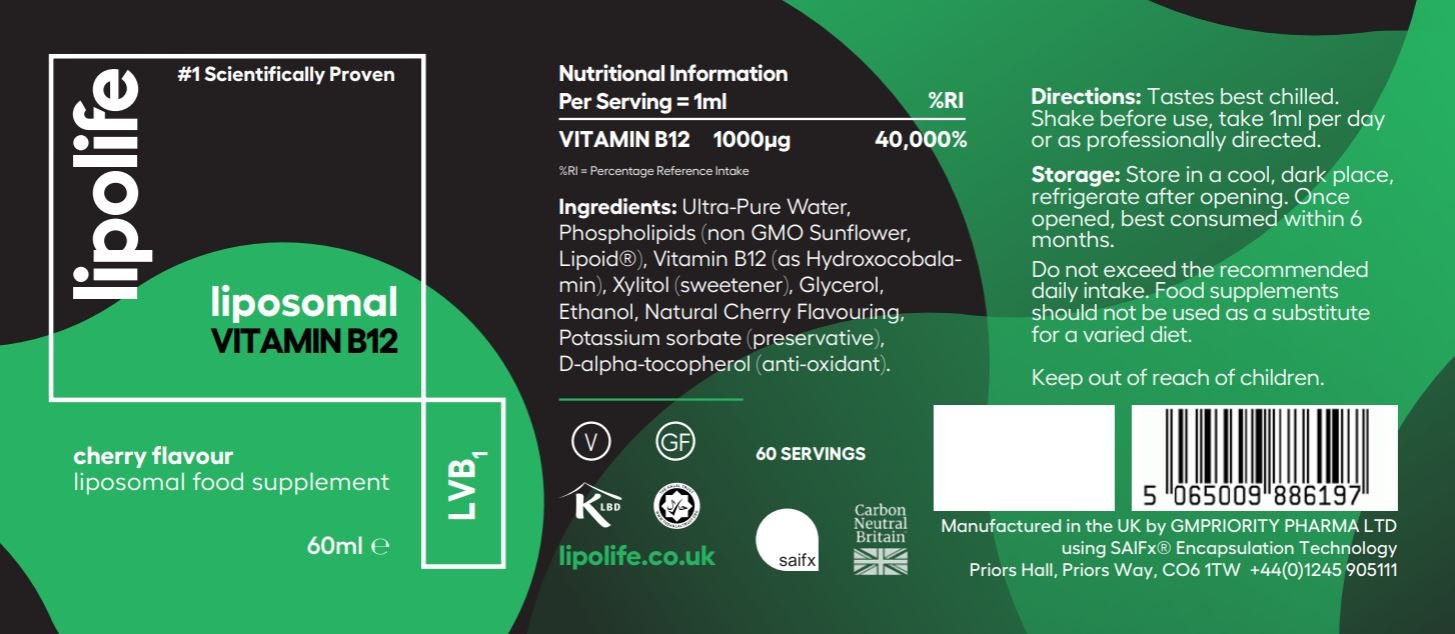 LVB1 Liposomal Vitamin B12 (Strawberry & Vanilla) 60ml - Lipolife by Lipolife