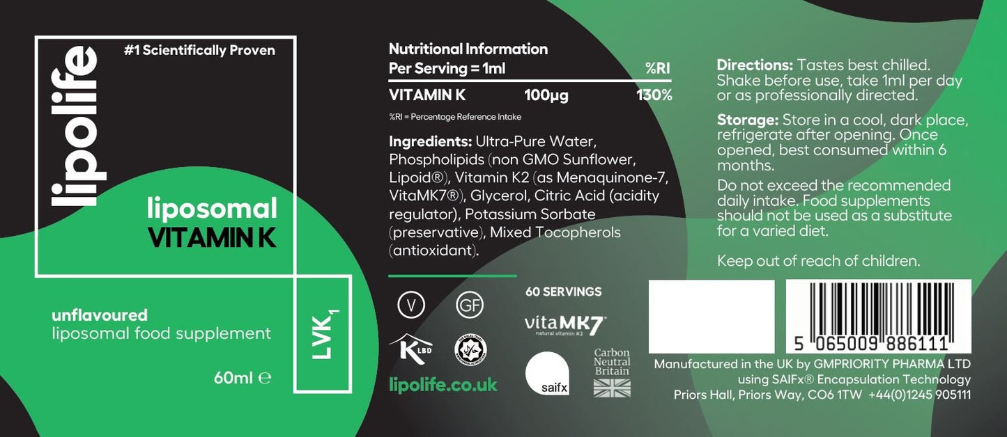 LVK1 - Liposomal Vitamin K2 - 60ml - lipolife by Lipolife