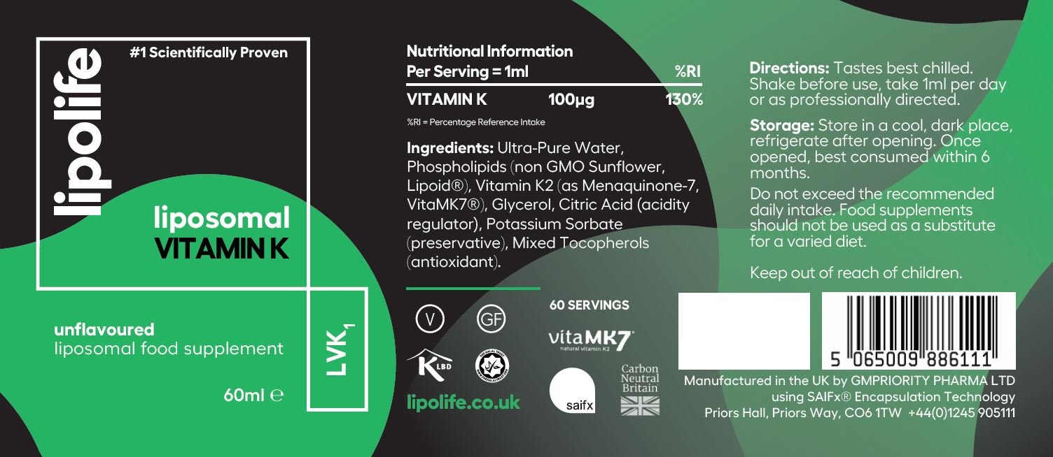 LVK1 - Liposomal Vitamin K2 - 60ml - lipolife by Lipolife