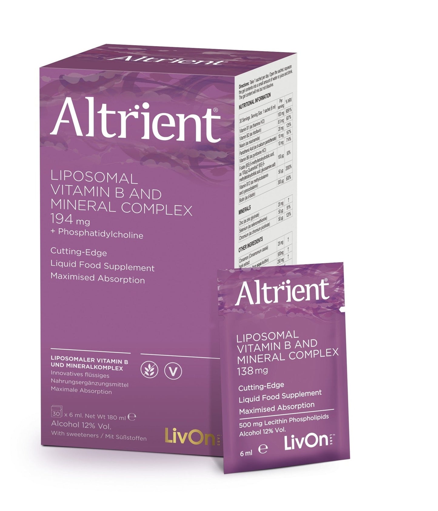 Altrient Liposomal Vitamin B And Mineral Complex 30 Sachets by Altrient