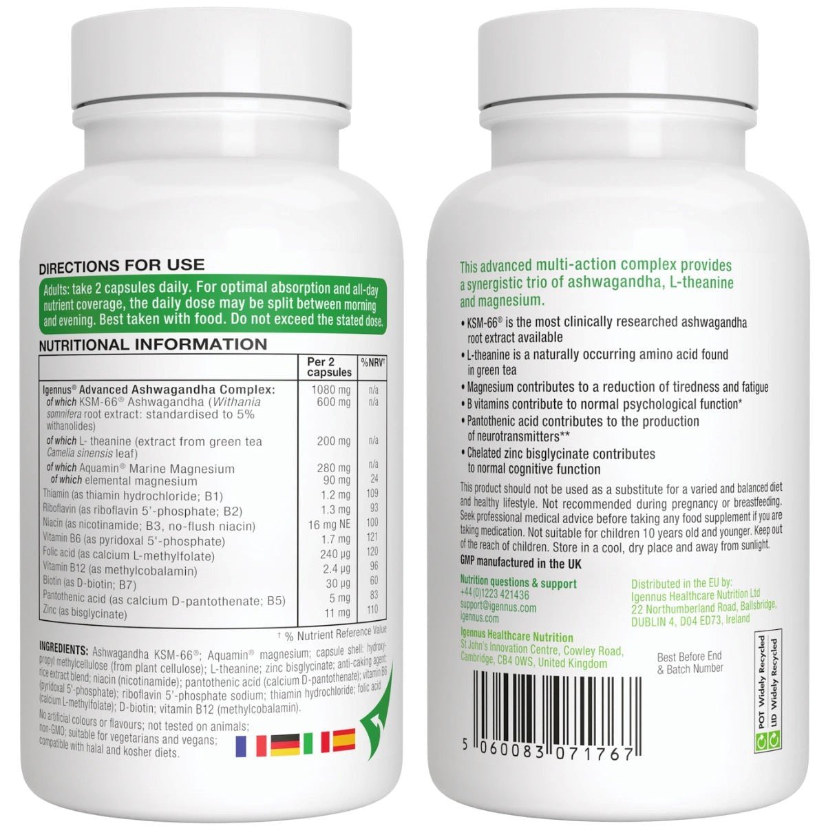 Ashwagandha+ L - Theanine & Magnesium (60 capsules) - Igennus by Igennus