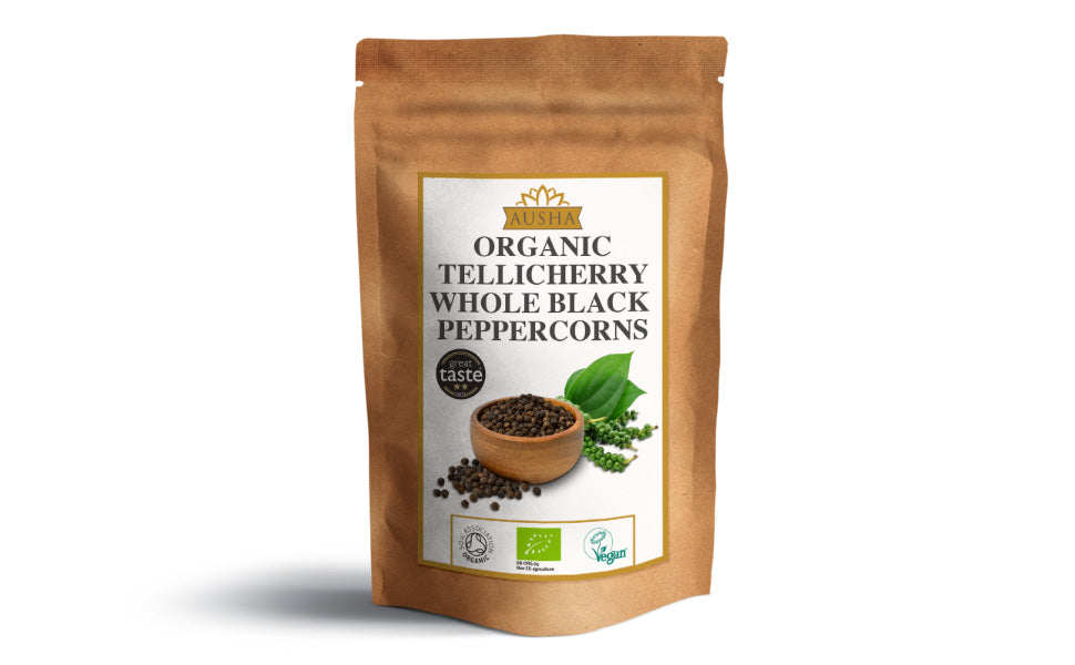 Ausha  Organic Tellicherry Black Peppercorns 100g