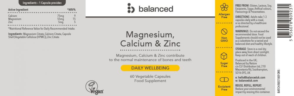 Balanced  Magnesium, Calcium & Zinc 60's
