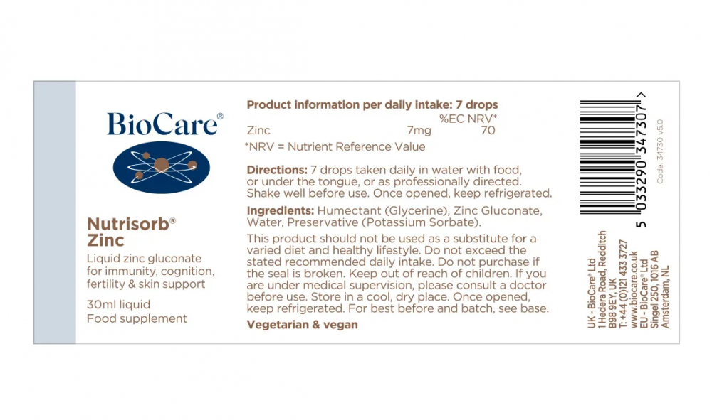 BioCare  Nutrisorb Zinc 30ml