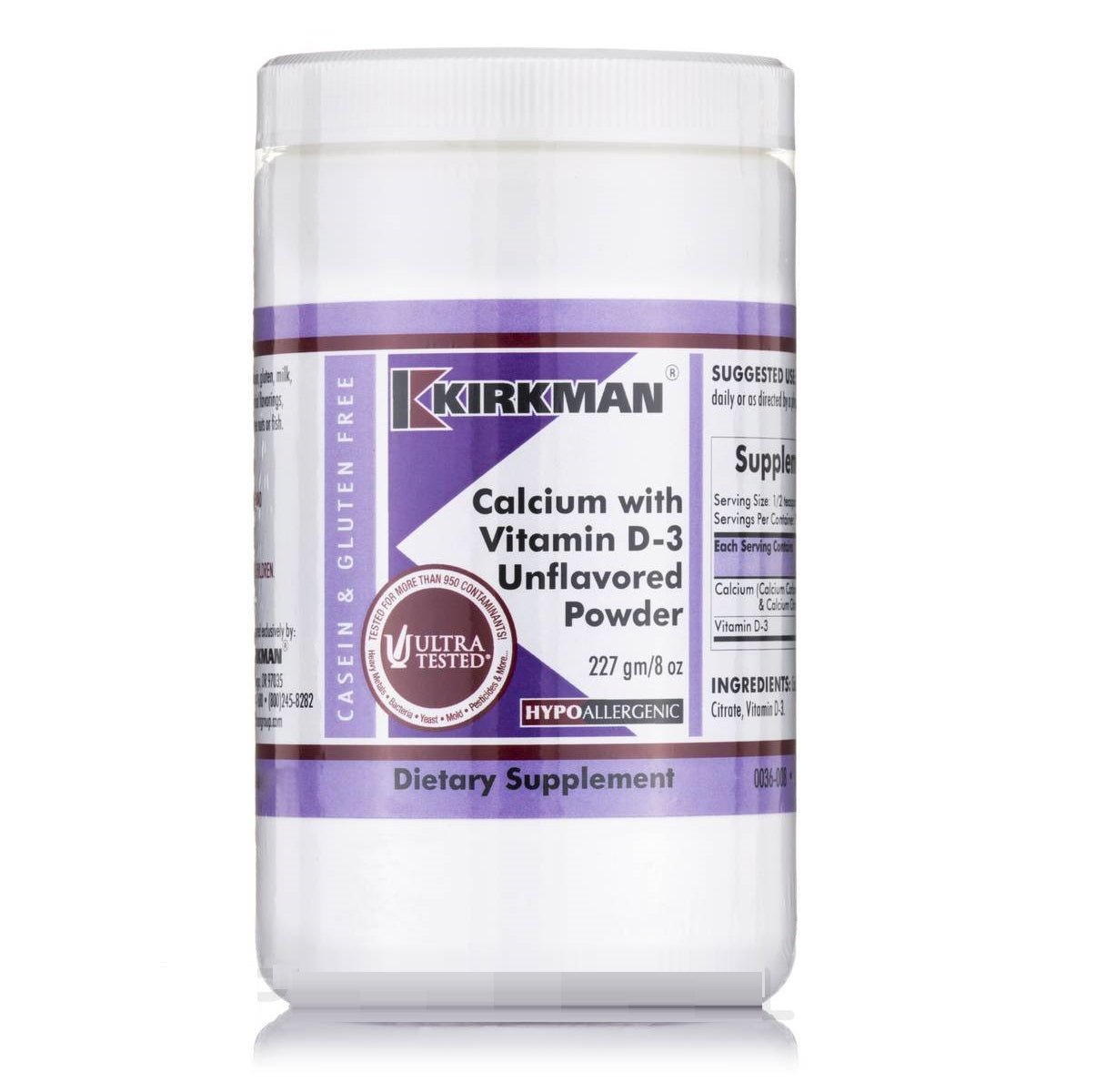 Calcium with Vitamin D3 Powder 227g, Kirkman Labs (Hypoallergenic) by Kirkman Laboratories