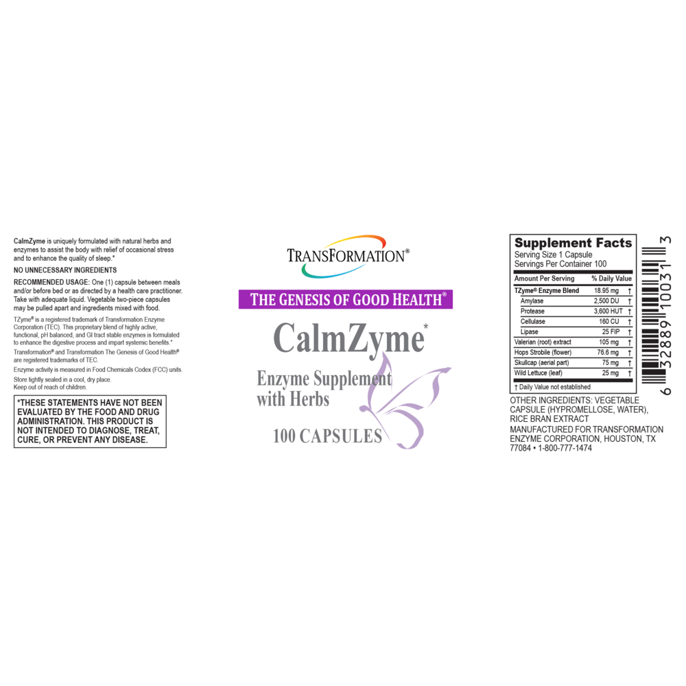CalmZyme (100 capsules) - Transformation Enzymes *SOI* by Transformation