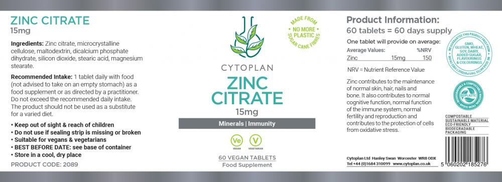 Zinc Citrate 15mg 60's