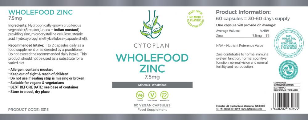 Cytoplan  Wholefood Zinc 60's