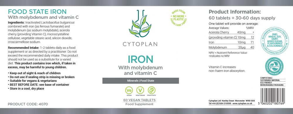 Cytoplan  Iron with Molybdenum and Vitamin C 60's