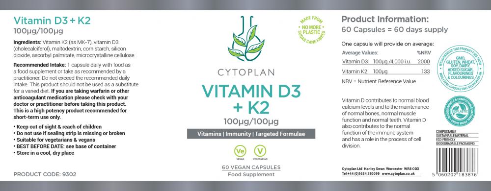 Cytoplan  Vitamin D3 + K2 (Vegan) 60's