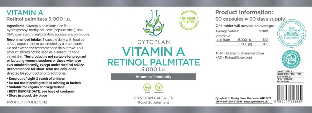 Cytoplan  Vitamin A Retinol Palmitate 5000IU 60's