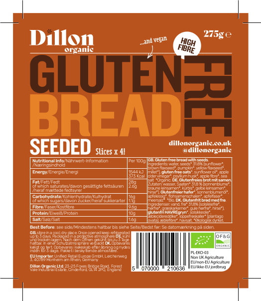 Dillon Organic  Gluten Free Bread Seeded 275g