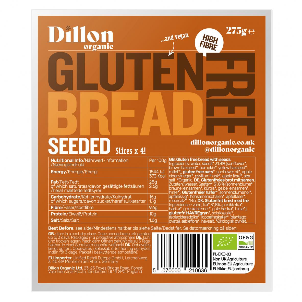 Dillon Organic  Gluten Free Bread Seeded 275g