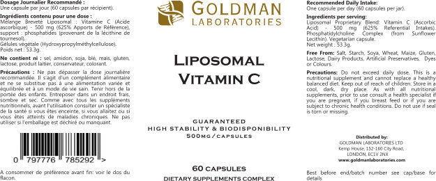 Goldman Laboratories Liposomal Vitamin C 500mg 60's by Goldman Laboratories