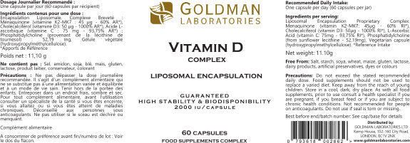 Goldman Laboratories  Vitamin D Complex 60's