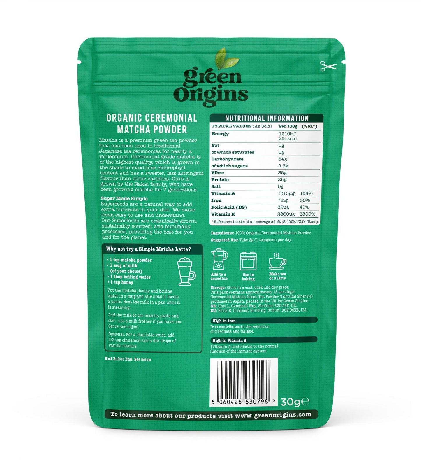 Green Origins  Ceremonial Matcha Powder 30g