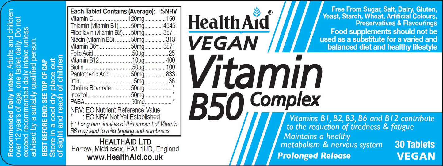 Health Aid  Vegan Vitamin B50 Complex 30's