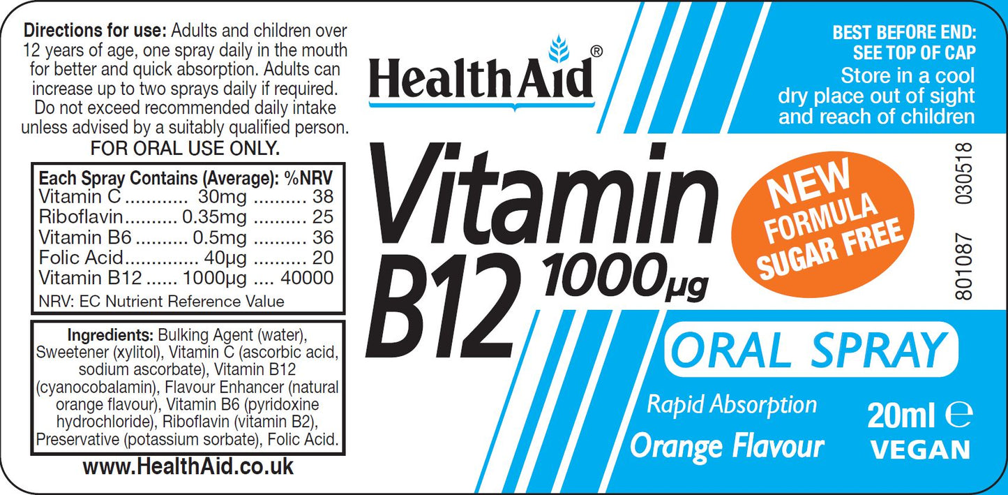 Health Aid  Vitamin B12 1000ug Oral Spray 20ml