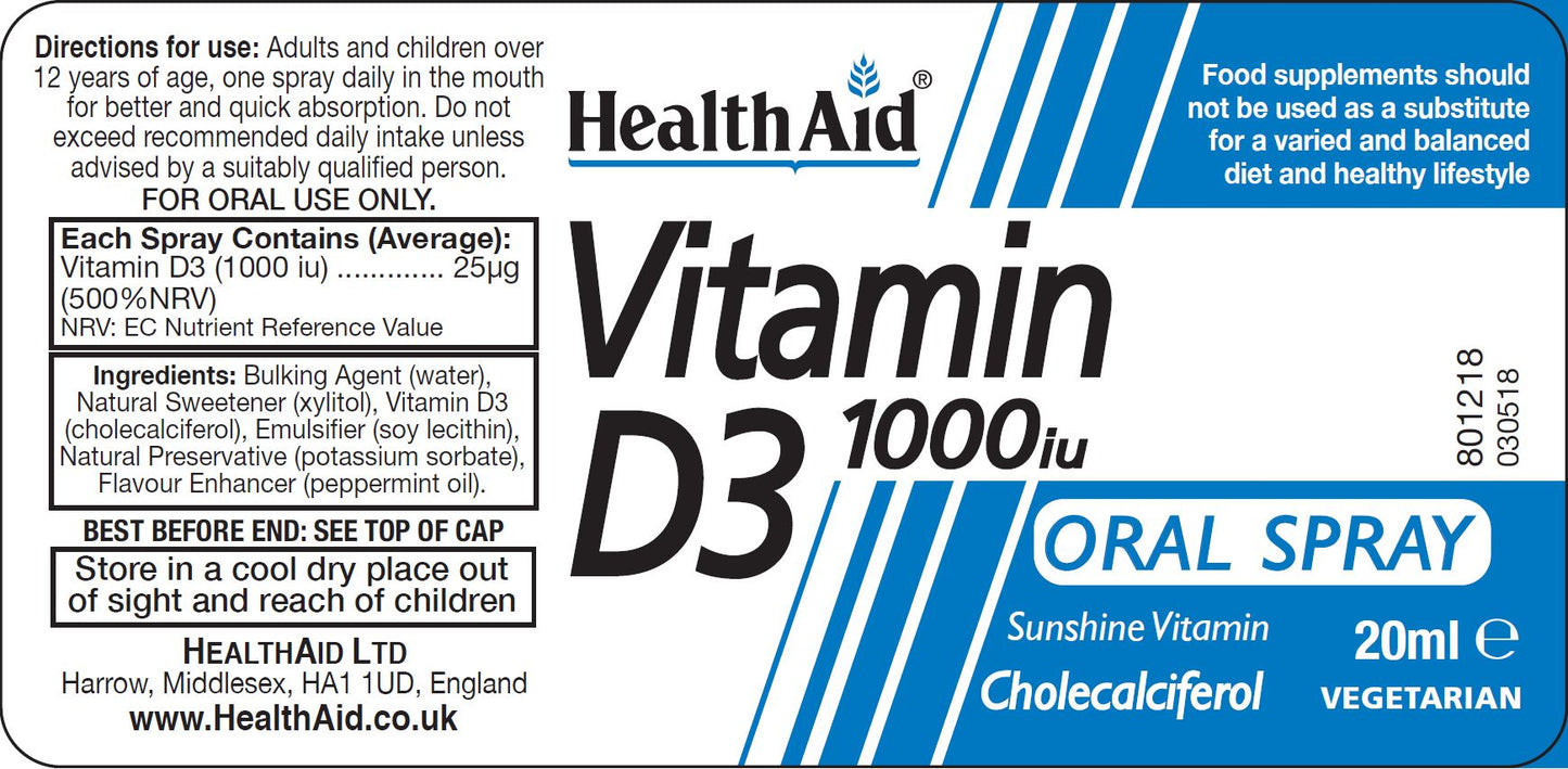 Health Aid  Vitamin D3 1000iu Oral Spray 20ml