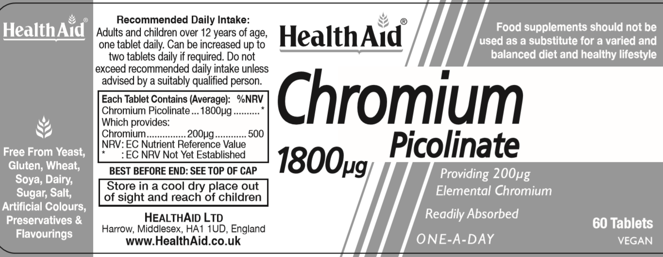 Health Aid  Chromium Picolinate 1800ug 60's