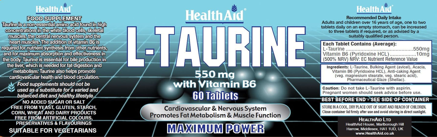 Health Aid L - Taurine 550mg with Vitamin B6 60's by Health Aid