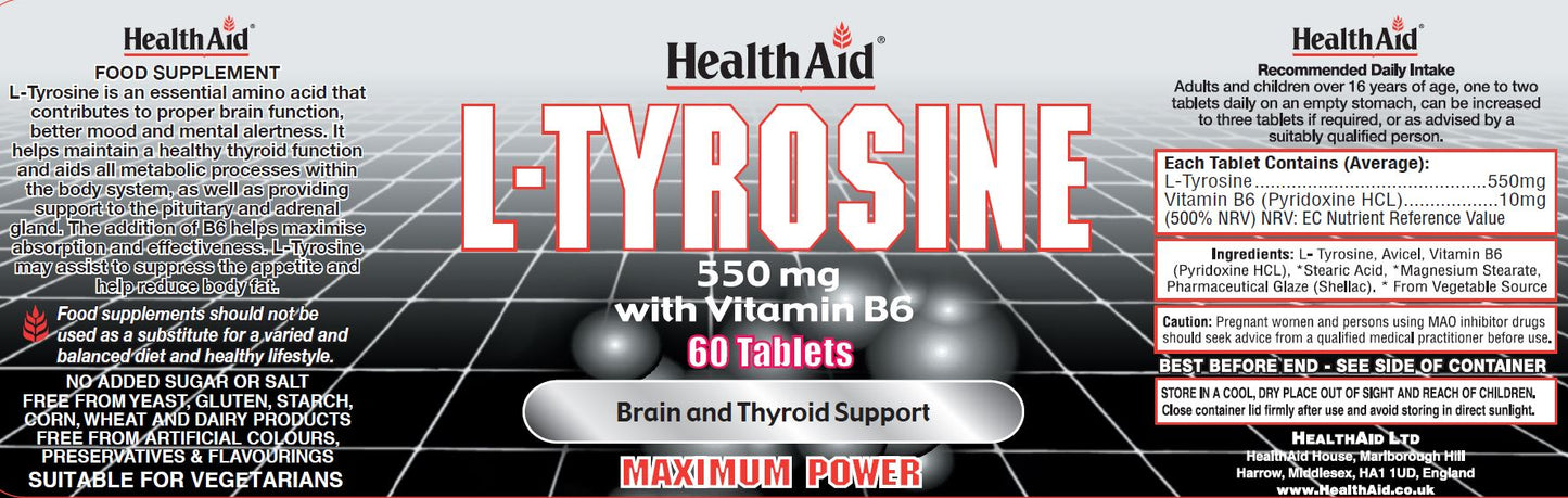 Health Aid  L-Tyrosine & Vitamin B6 550mg 60's