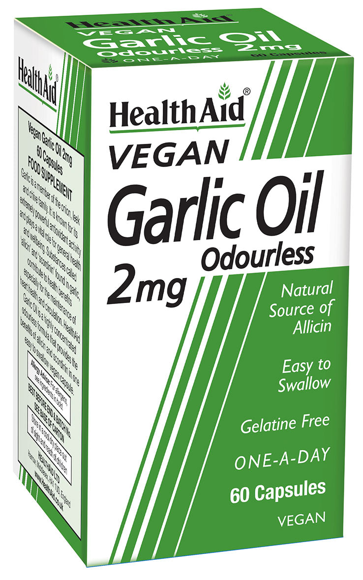 Health Aid  Vegan Garlic Oil 2mg Odourless  60's