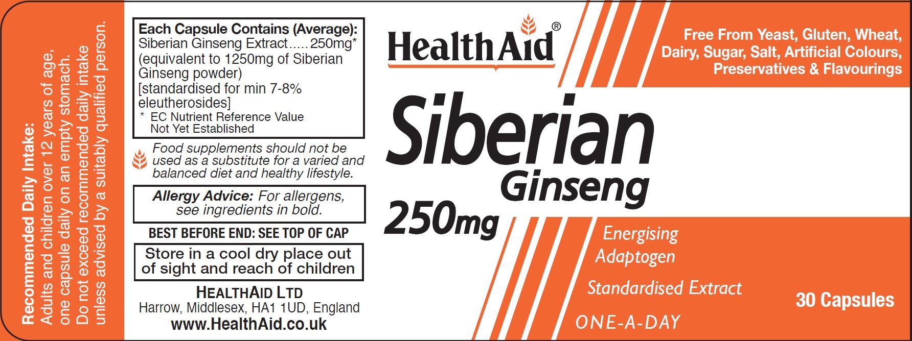 Health Aid Siberian Ginseng 250mg 30's by Health Aid