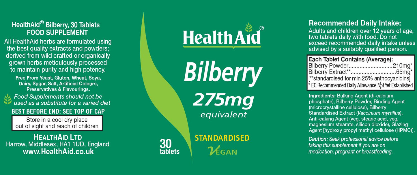 Health Aid  Bilberry 275mg 30's