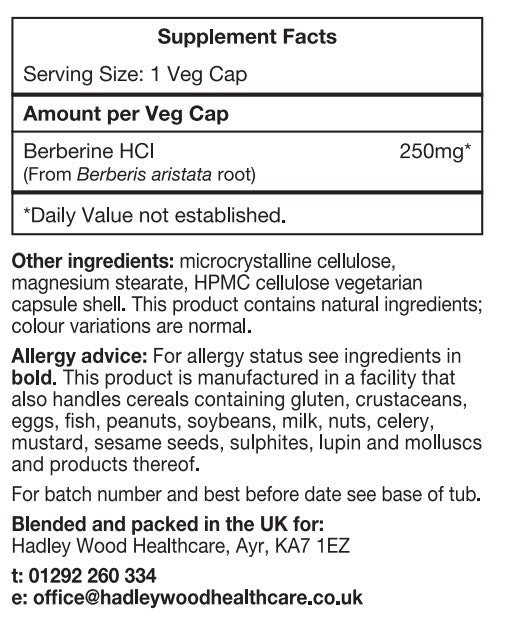 Hadley Wood Healthcare  Berberine HCl 250mg 90's