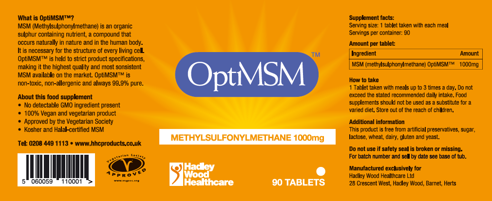 Hadley Wood Healthcare  OptiMSM 1000mg 90's