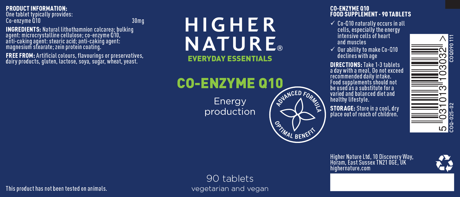 Higher Nature Co - Enzyme Q10 90's by Higher Nature