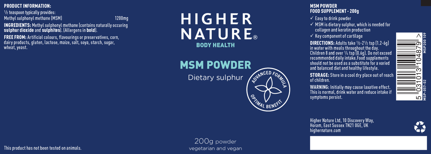 Higher Nature MSM Powder 200g by Higher Nature