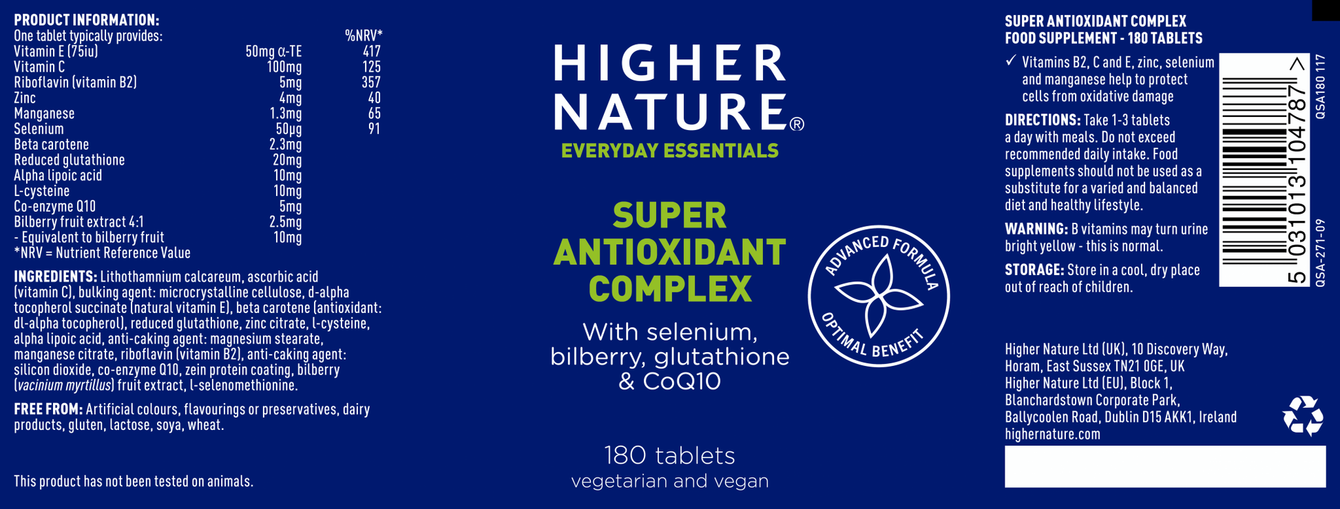Higher Nature Super Antioxidant Complex (formerly Super Antioxidant Protection) 180's by Higher Nature
