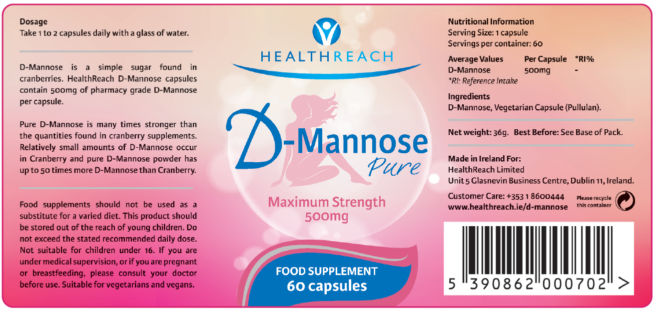 Health Reach  D-Mannose Pure 500mg 60's