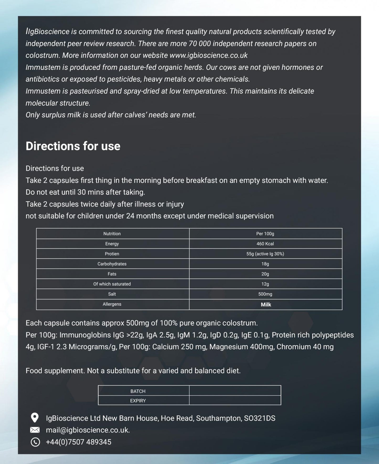 IgBioscience  Immustem Organic Colostrum 120's
