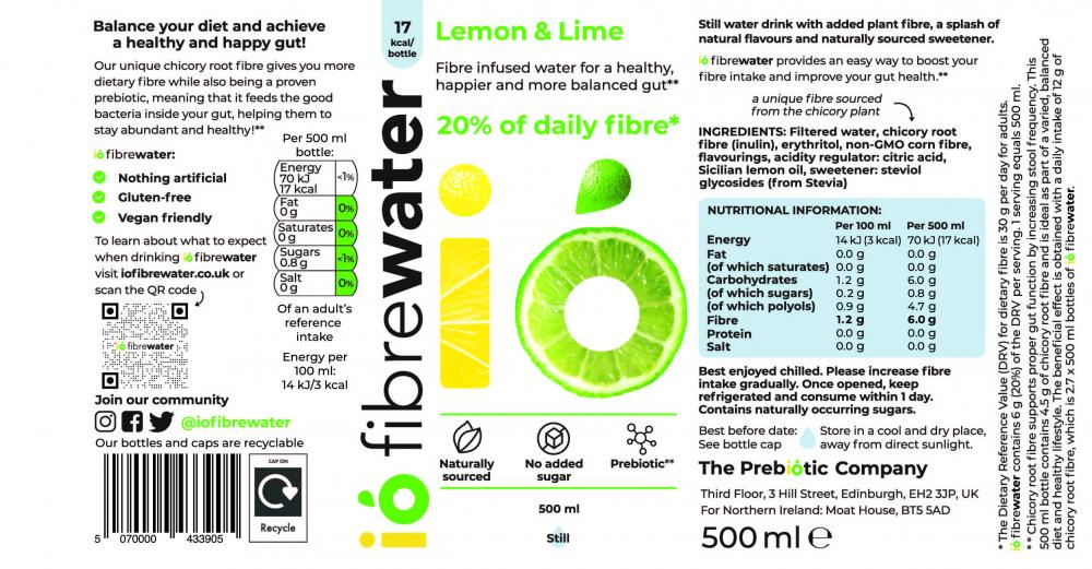 ió fibrewater  ió fibrewater Lemon & Lime 500ml SINGLE