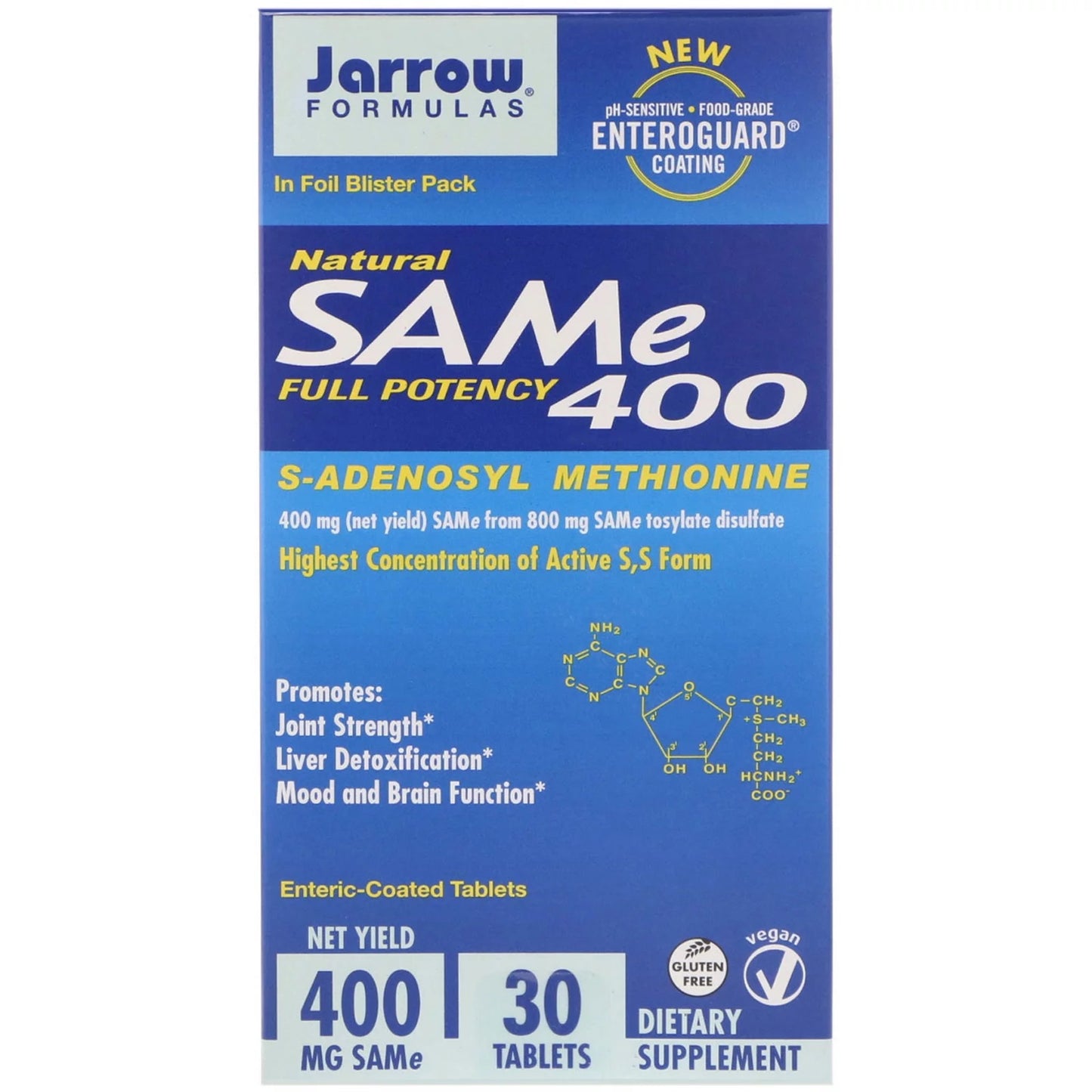 SAM - e (S - Adenosyl - L - Methionine) 400mg, 30 Enteric - Coated Tablets - Jarrow Formulas by Jarrow Formulas