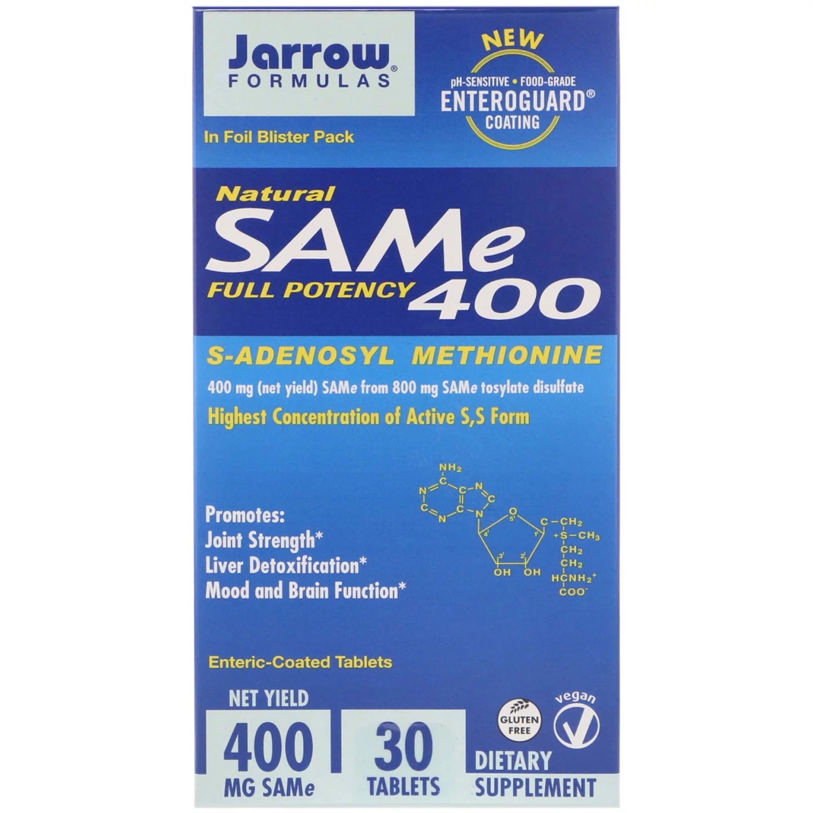 SAM - e (S - Adenosyl - L - Methionine) 400mg, 30 Enteric - Coated Tablets - Jarrow Formulas by Jarrow Formulas