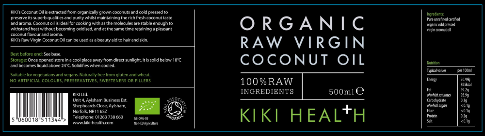 Kiki Health  Organic Raw Virgin Coconut Oil 500ml