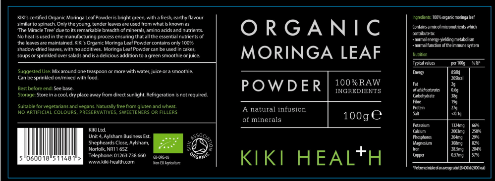 Kiki Health Organic Moringa Leaf Powder 100g by Kiki Health