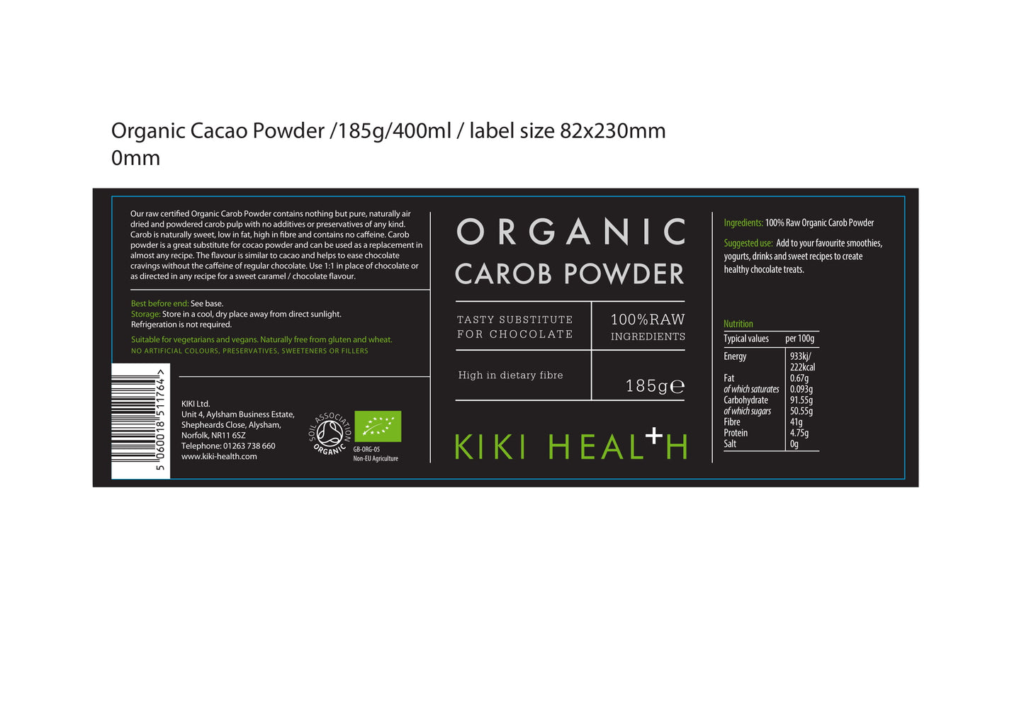 Kiki Health  Organic Carob Powder 185g