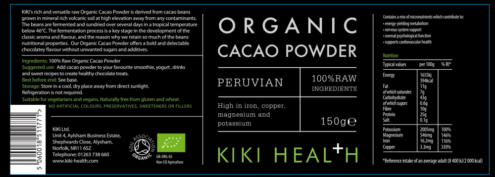 Kiki Health  Organic Cacao Powder 150g