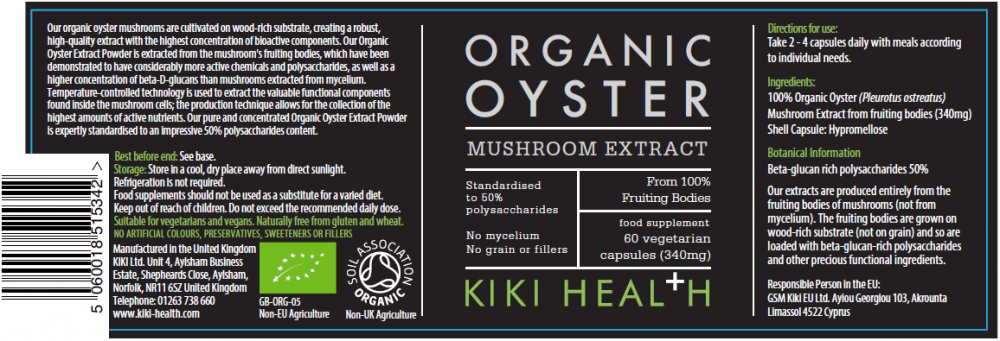 Kiki Health  Organic Oyster Mushroom Extract Capsules 60's