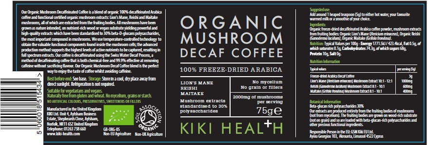 Kiki Health  Organic Mushroom Decaf Coffee 75g