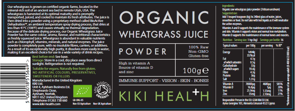 Kiki Health  Organic Wheatgrass Juice Powder 100g