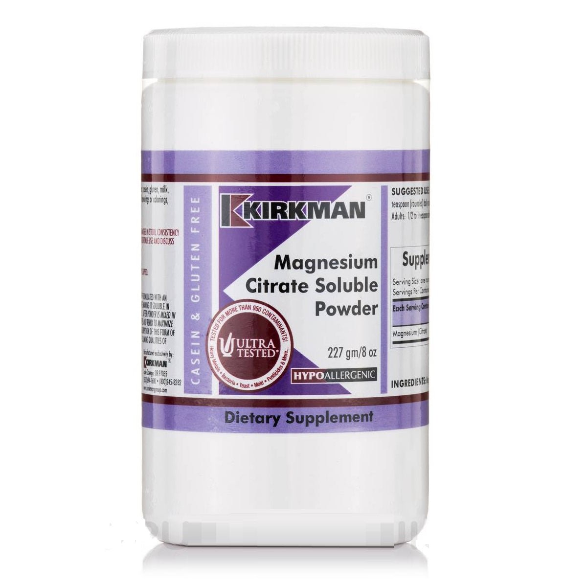 Magnesium Citrate Soluble Powder (Hypoallergenic), 227g - Kirkman Laboratories by Kirkman Laboratories